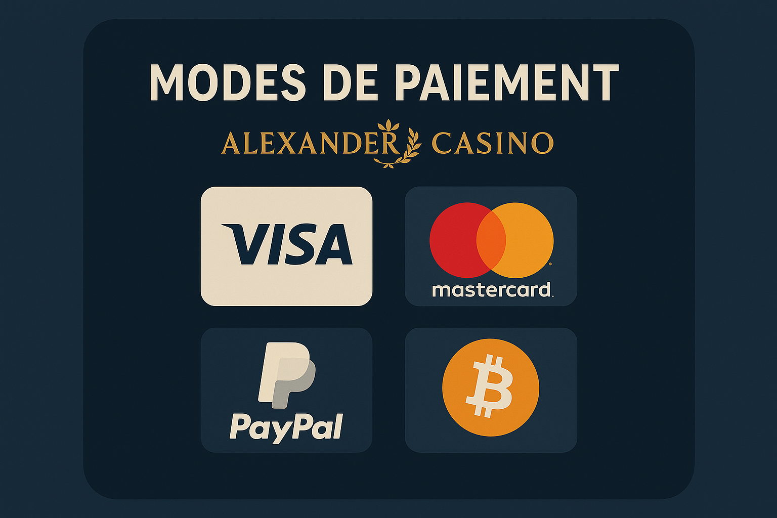 Modes de paiement Alexander Casino - Cartes bancaires, cryptomonnaies, virements