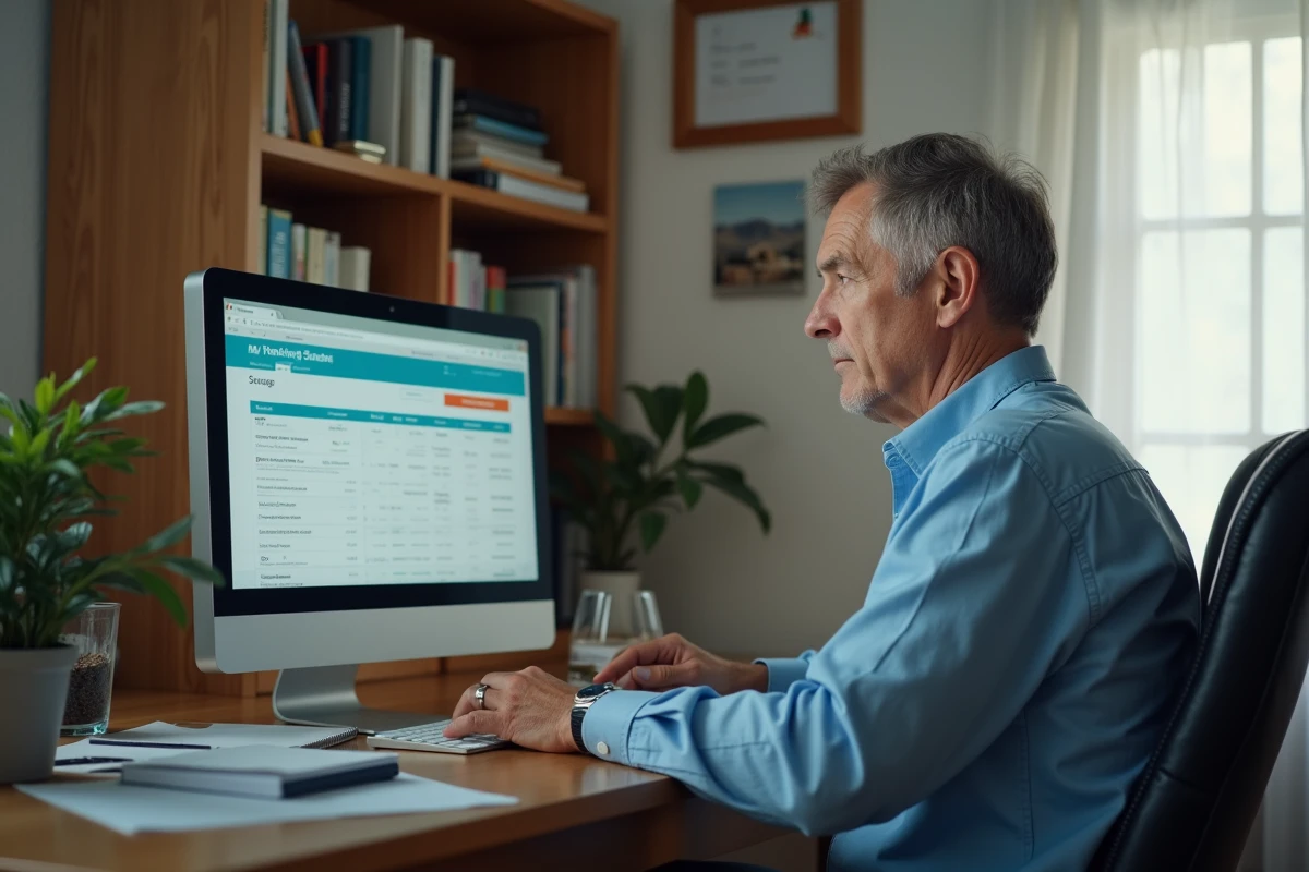 Homme vérifiant son relevé bancaire dans un bureau à domicile