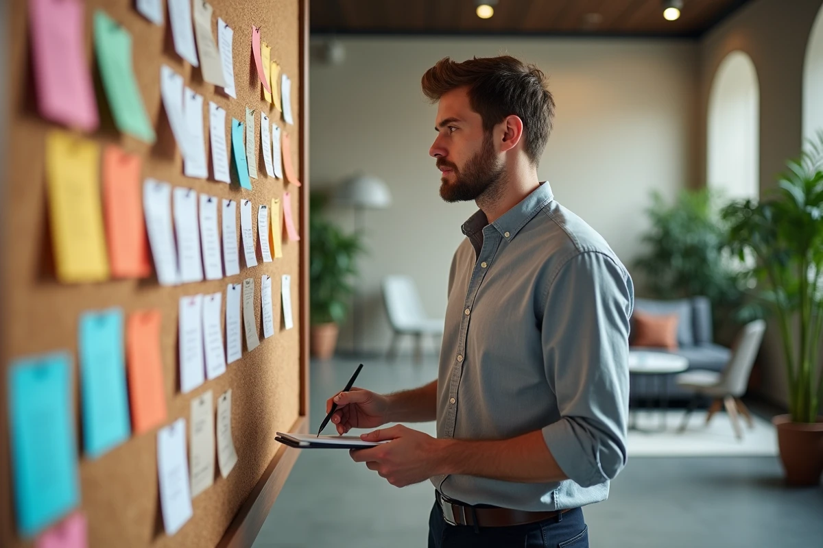 Homme examinant un tableau d