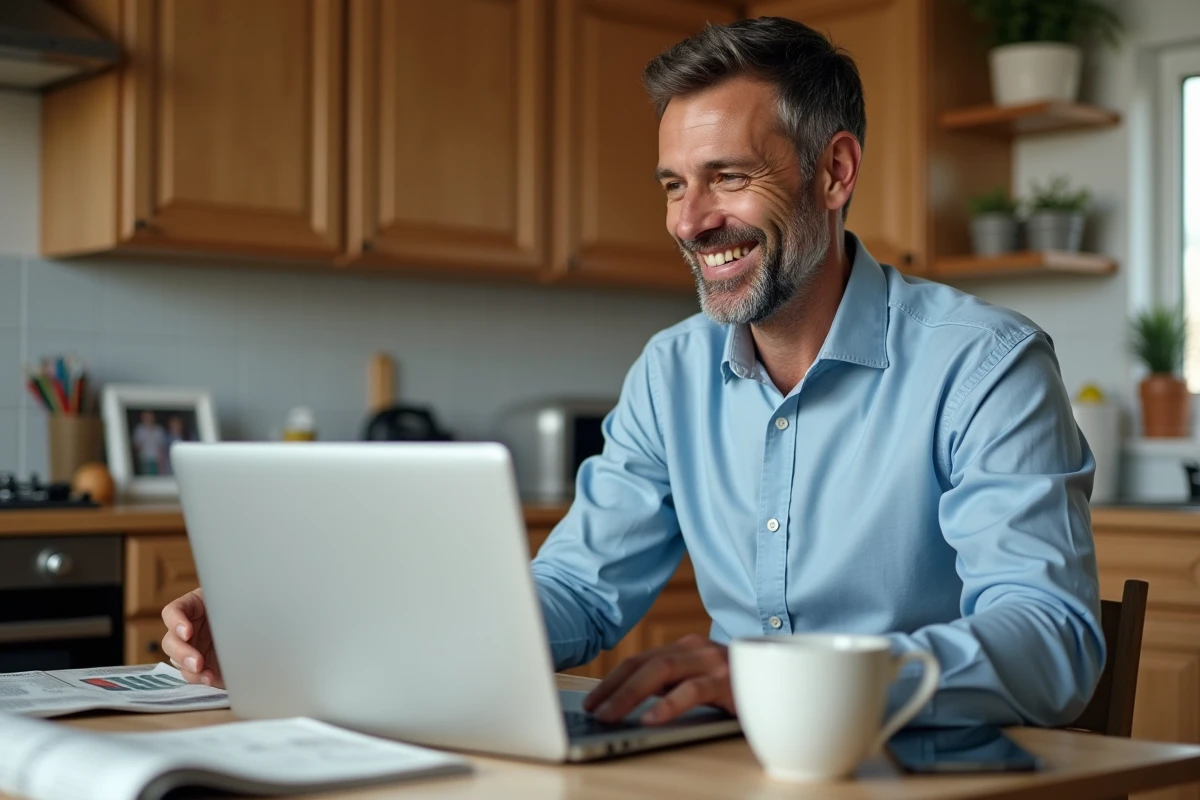 Homme détendu analysant des graphiques financiers