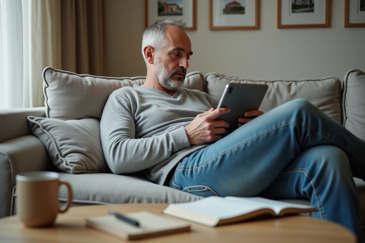 Homme d age moyen consultant annonces immobilières