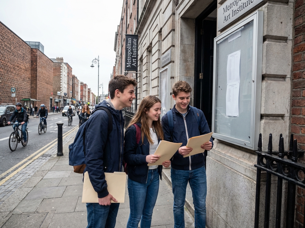 Trois lycéens devant une école d