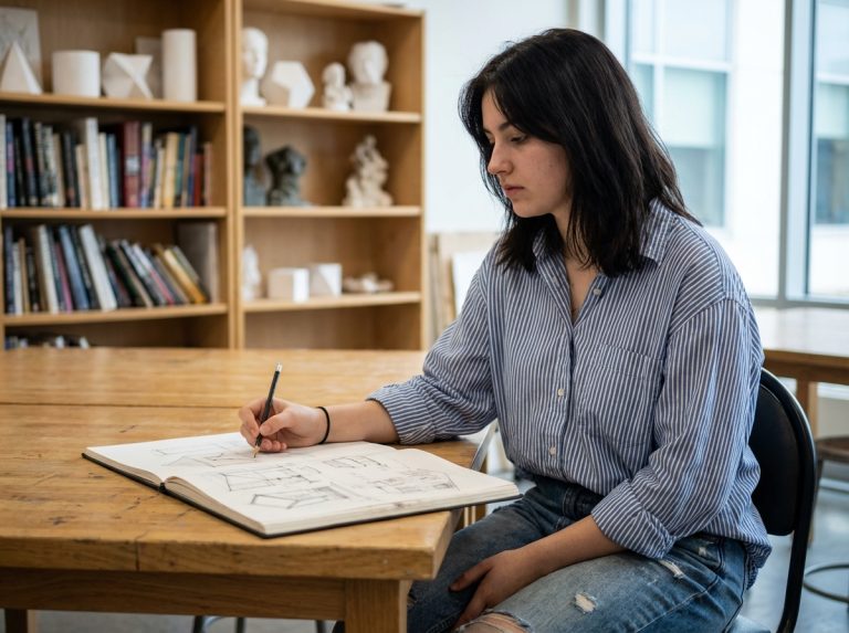 Jeune femme en classe dessinant dans un carnet