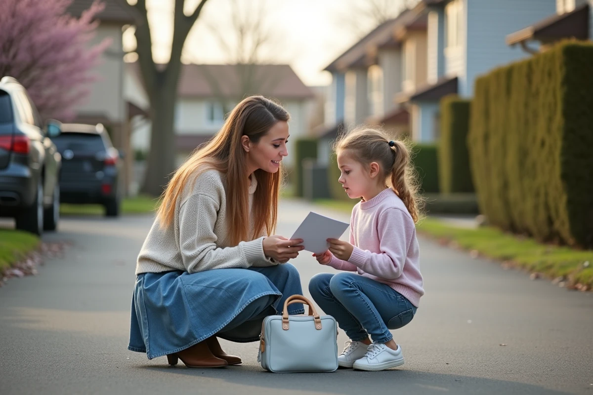 Maman et fille regardant un calendrier dans la cour