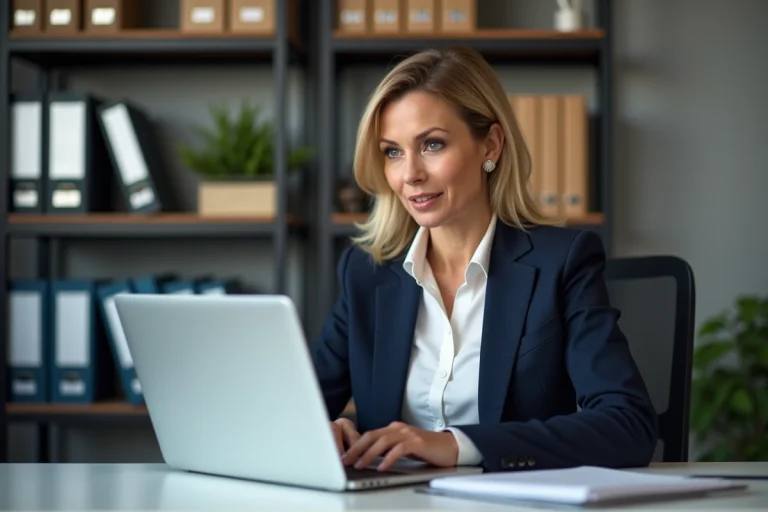 Femme professionnelle en bureau consultante sur portail PIAL NancyMetz